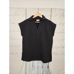 SSYS Quilted V-Neck Top XS Black Textured Cap Sleeve Relaxed Chic‎ Top